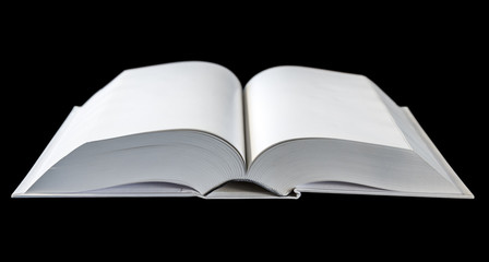 Open blank dictionary, book isolated on black