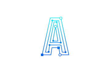 Letter A logo design template. Line art logo type design concept of Abstract technology logo
