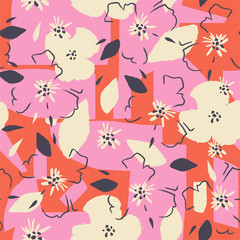 Playful floral pattern. Fashionable template for design. Vector.