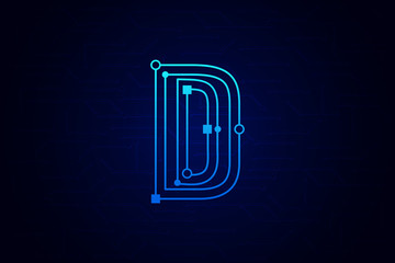 Letter D logo design template. Line art logo type design concept of Abstract technology logo