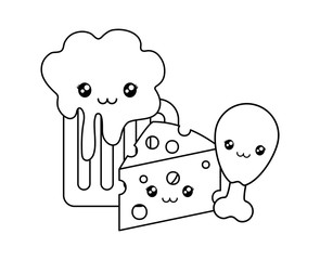 delicious cheese with beer and leg chicken kawaii