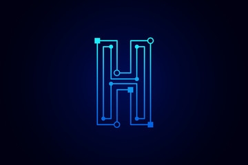Letter H logo design template. Line art logo type design concept of Abstract technology logo