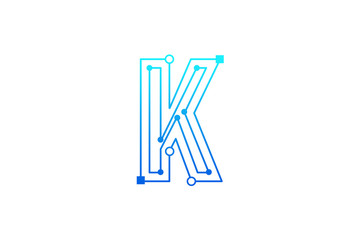 Letter K logo design template. Line art logo type design concept of Abstract technology logo