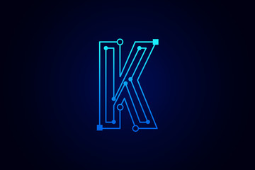 Letter K logo design template. Line art logo type design concept of Abstract technology logo