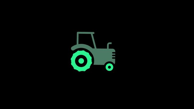 Tractor icon animation on black background