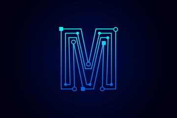 Letter M logo design template. Line art logo type design concept of Abstract technology logo