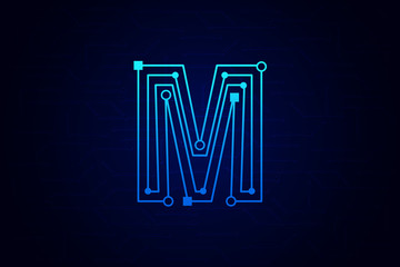 Letter M logo design template. Line art logo type design concept of Abstract technology logo