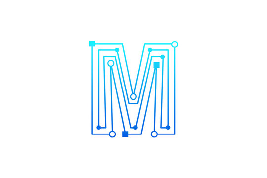Letter M logo design template. Line art logo type design concept of Abstract technology logo