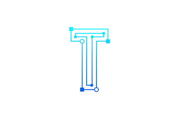Letter T logo design template. Line art logo type design concept of Abstract technology logo
