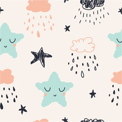 Trendy cute nursery childish print. Vector hand drawn illustration. Fashionable template for design. 