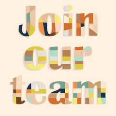 join our team 3D lettering. Media promotion. Poster, banner. Now hiring vacancy concept poster template. Business team. Website template vector. Business recruitment vector concept. Abstract template.