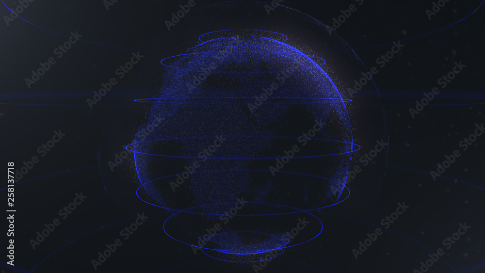 Wall mural abstract sphere. connected navy blue dots with lines. globalization interface. dots accumulation. cl