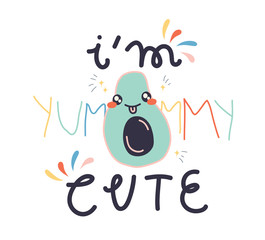 Cool slogan for t shirt. Modern beautiful print for kids. Vector illustration. Creative typography slogan design. Sign "I`M CUTE", "YUMMMY.
