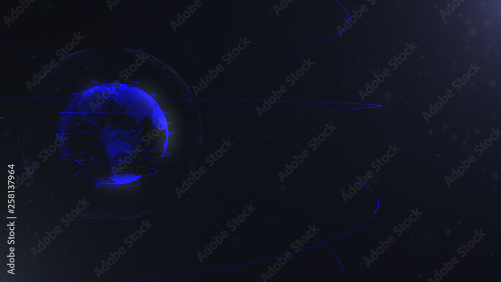 Wall mural abstract sphere. connected navy blue dots with lines. globalization interface. planet is situated on