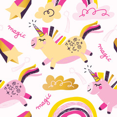 Creative childish seamless pattern with cute animals