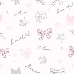 Obraz na płótnie Canvas Cute pastel seamless pattern for girls. Lovely doodle pattern. Vector illustration. Scandinavian style pattern template for fabric, wrapping, textile.