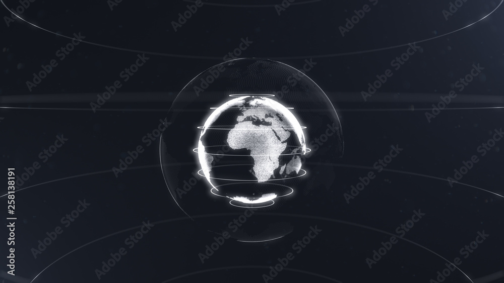 Wall mural abstract sphere. connected white dots with lines. globalization interface. planet is situated on the