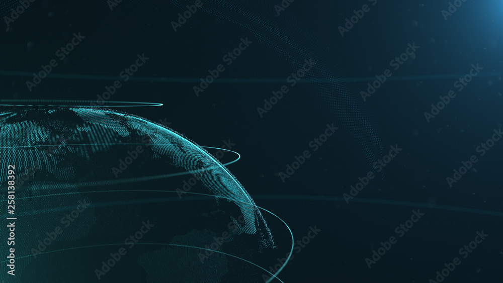 Wall mural abstract sphere. crop photo. connected azure blue dots with lines. globalization interface. planet i