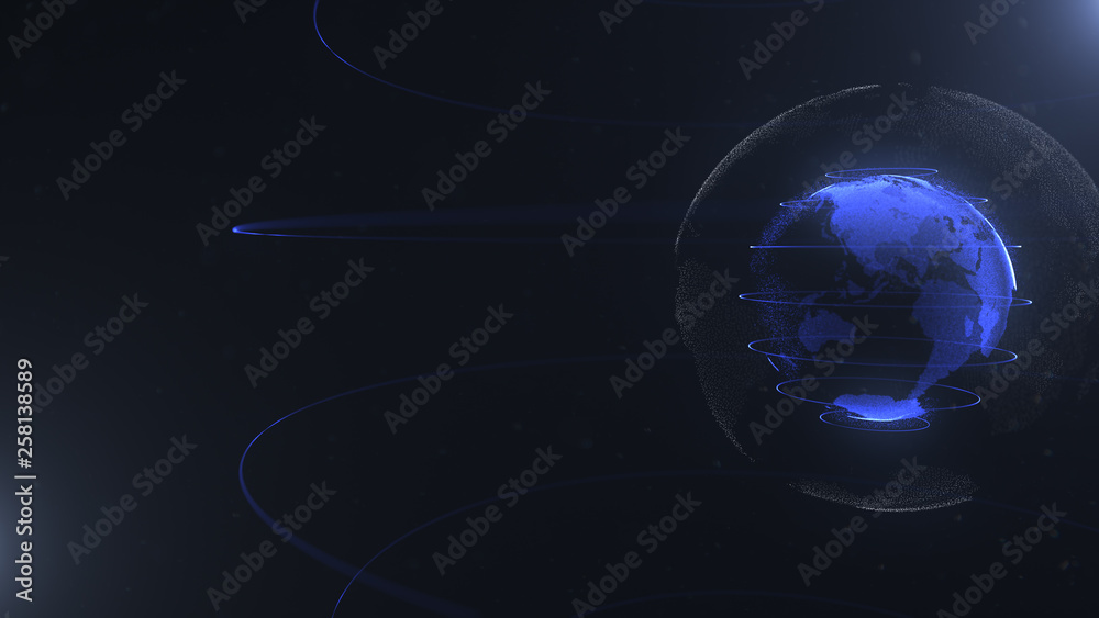 Wall mural abstract sphere. connected navy blue dots with lines. globalization interface. planet is situated on