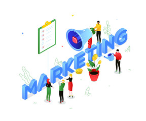 Marketing strategy - modern colorful isometric vector illustration