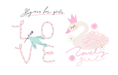 Cute slogan and illustrations for kids. Typography and hand drawn slogans for tee shirt. Vector graphic for tee printing