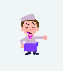 Chef showing something in an optimistic and positive attitude.