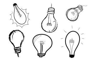 ideas sign symbol icons light bulbs hand drawings  set isolated on white background