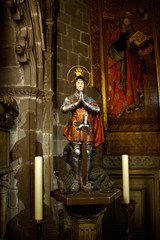 Obraz na płótnie Canvas Barcelona (Spain). Polychrome sculpture of Saint George and the Dragon in the city of Barcelona