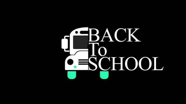 School Bus icon animation with title Back To School  .Icon design, Video Animation. Black background.
