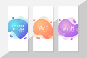 Set Vertical Banner Design Signboard Advertising of liquid color abstract geometric shapes. Fluid gradient for minimal banner, logo, Futuristic trendy dynamic elements. Abstract background. - Vector