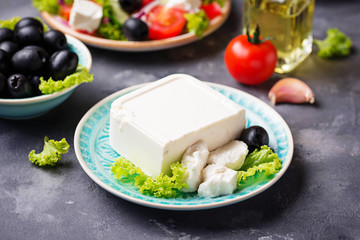Fresh feta cheese with olives