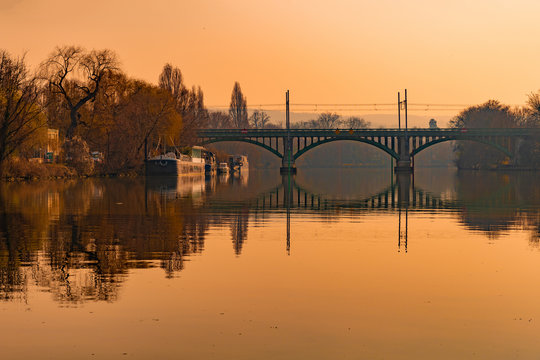 sunset on river