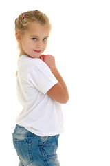 Little girl with a white t-shirt for advertising.