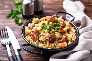 Bulgur with meat and vegetables
