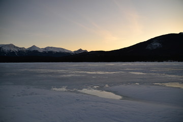 Fototapeta na wymiar Frozen Pyramid Lake at Sunset