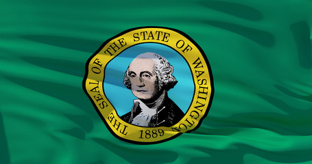 Washington state flag, United States of America. Realistic 3d illustration