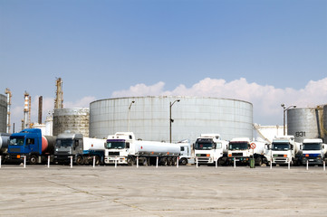 Trucks and oil refinery