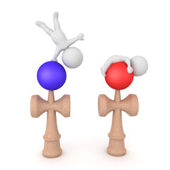 3D Characters standing on top of kendama toys