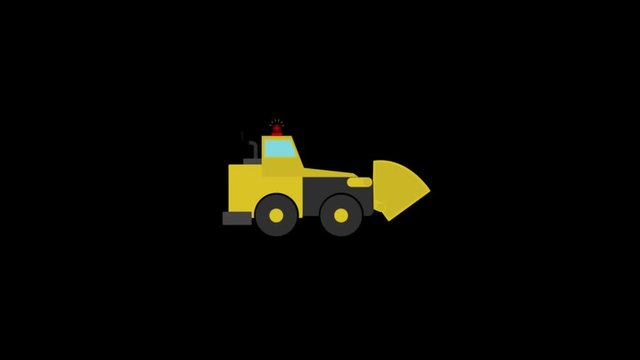 Bulldozer icon animation with black background. Icon design.Color Video Animation. 4K.