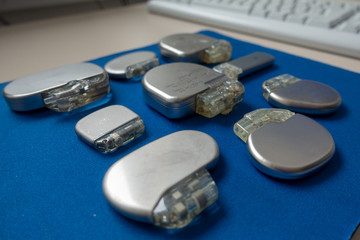 various explanted pacemakers and defibrillators and event recorders