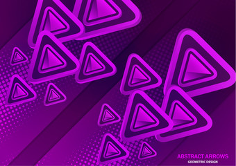 Futuristic abstract background template with arrows from triangles. Bright geometric design elements for banner, poster, business card. Vector illustration