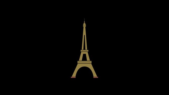Eiffel Tower Paris icon animation with black background. Icon design. Video Animation. 4K.