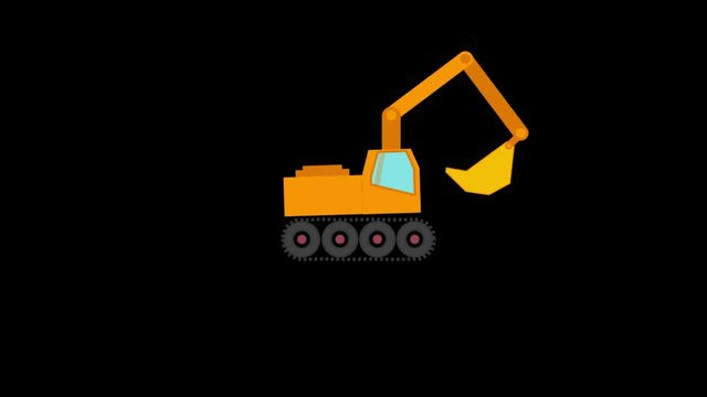 Excavator icon animation with black background. Icon design. Video Animation. 4K.