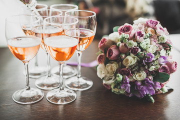 Luxury glasses with champagne on the table