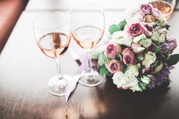 Luxury glasses with champagne on the table