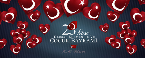 23 nisan ulusal egemenlik ve cocuk bayrami vector illustration. (23 April, National Sovereignty and Children’s Day) flying balloons