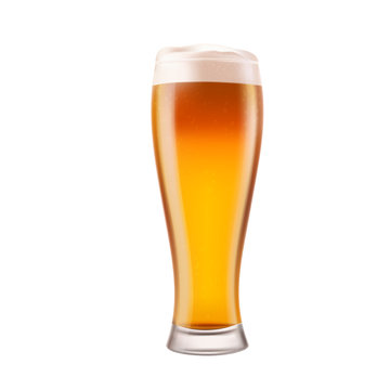Beer in glass on white background.