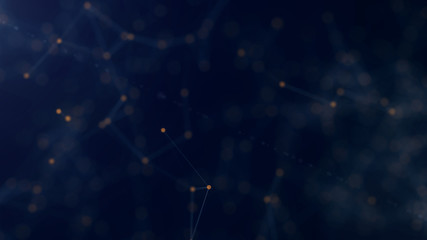 Shapes, dots and lines are connectied with shine on blurred background.