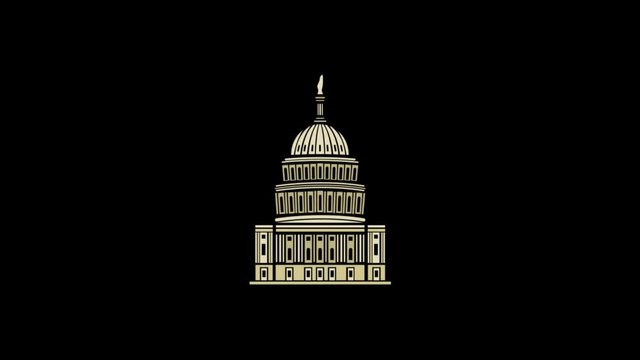 Washington DC Capitol Dome icon animation with black background. Icon design. Video Animation. 4K.