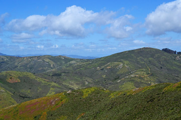 Naklejka premium Zielona letnia góra i niebo 01_side